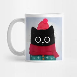 Black Cat Portrait in the Winter Mug